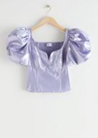 Other Stories Metallic Puff Sleeve Top - Purple