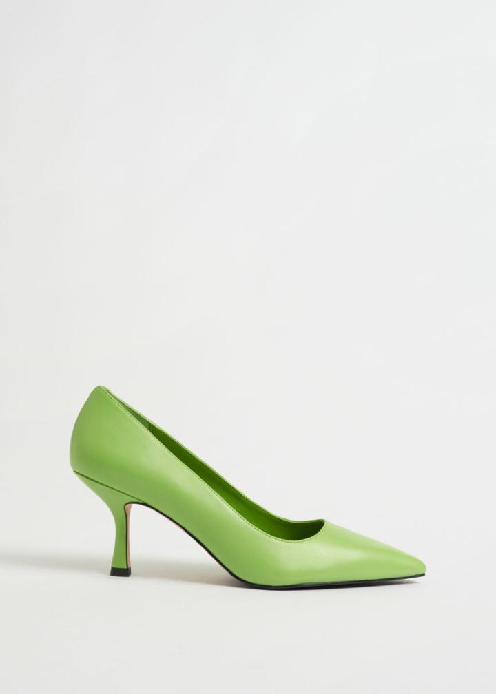 Other Stories Classic Pointed Leather Pumps - Green