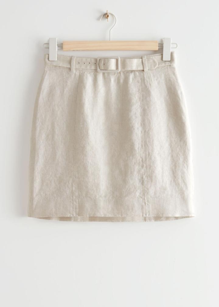 Other Stories Belted Linen Mini Skirt - Beige