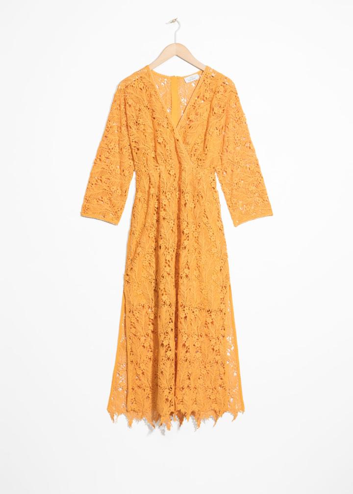 Other Stories Allover Lace Midi Dress - Yellow
