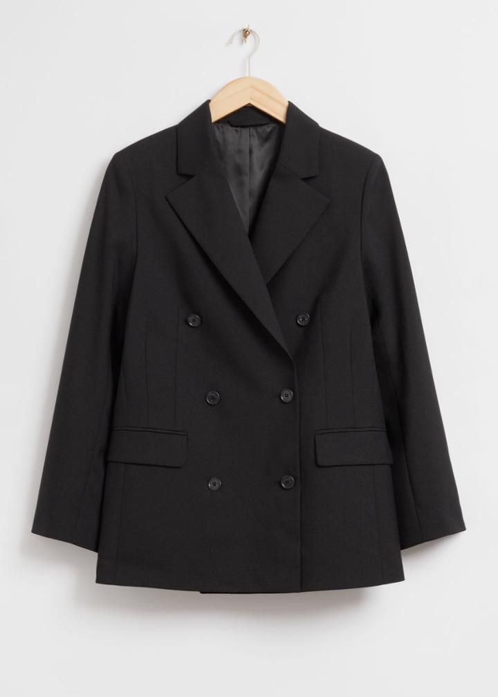 Other Stories Relaxed Double-breasted Wool Blazer - Black