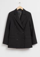 Other Stories Relaxed Double-breasted Wool Blazer - Black