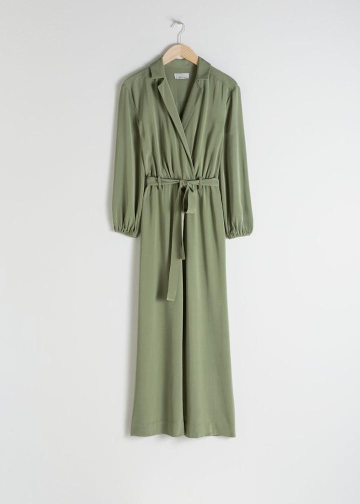 Other Stories Belted Long Sleeve Jumpsuit - Green