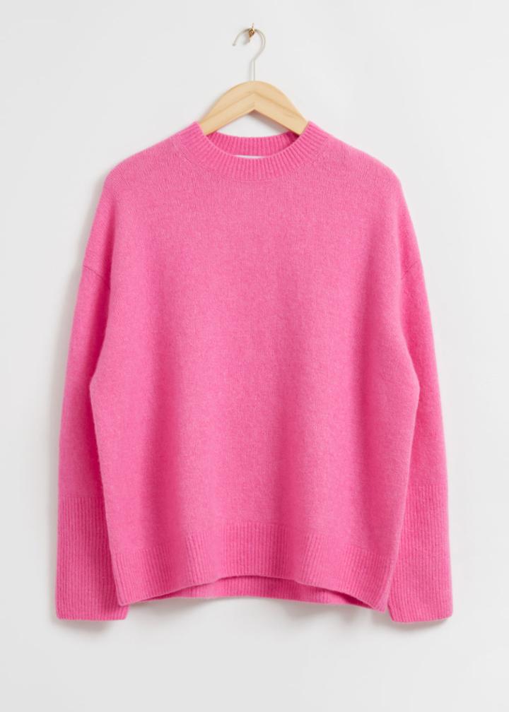 Other Stories Relaxed Soft Wool Crewneck Sweater - Pink