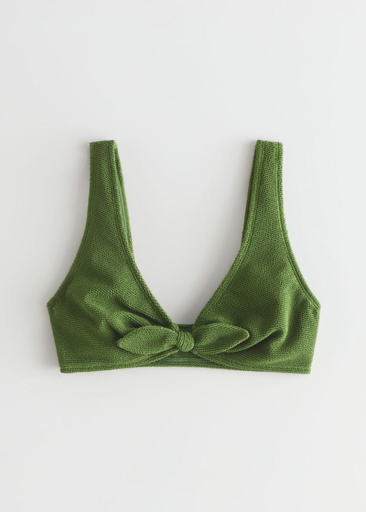Other Stories Crepe Knot Tie Bikini Top - Green