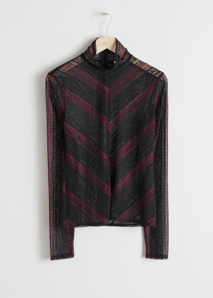 Other Stories Chevron Lace Turtleneck - Red