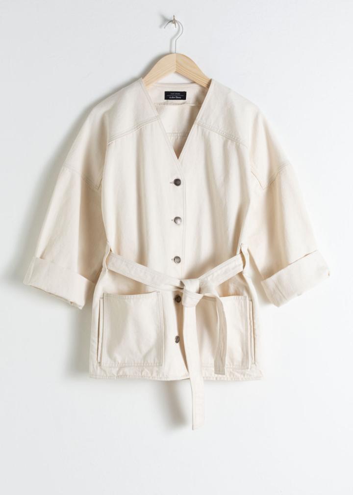 Other Stories Belted Denim Jacket - White