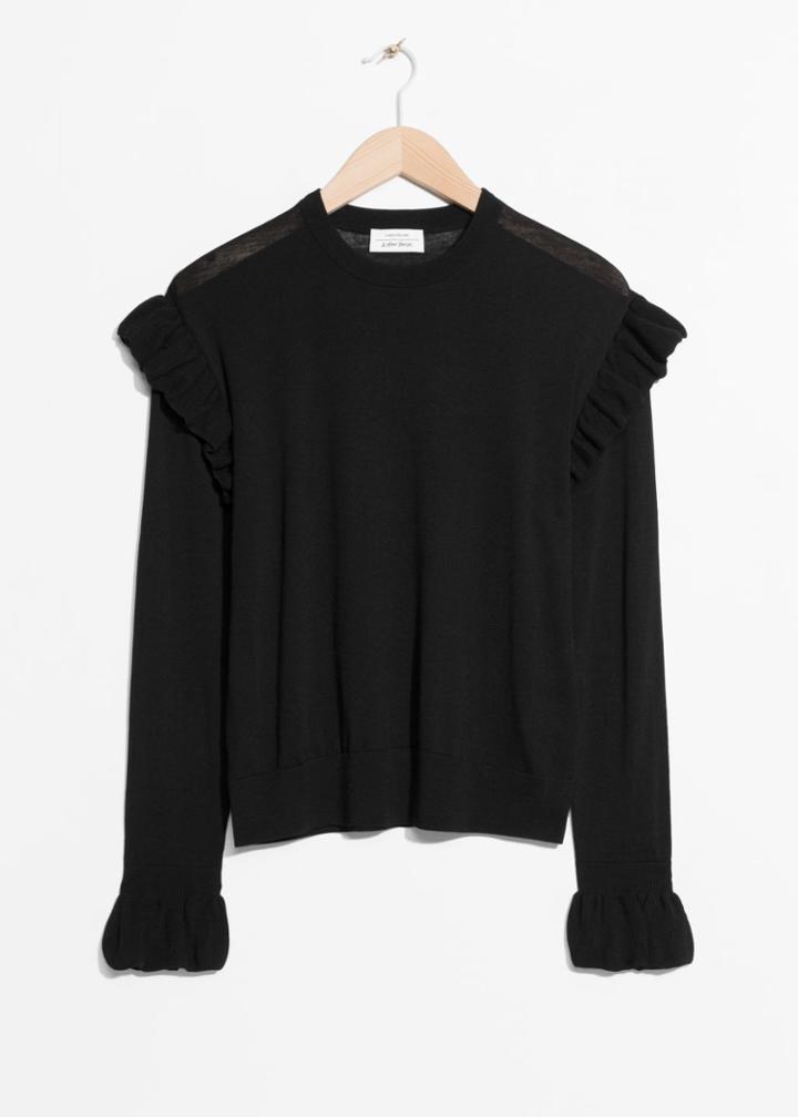 Other Stories Frill Merino Wool Sweater - Black