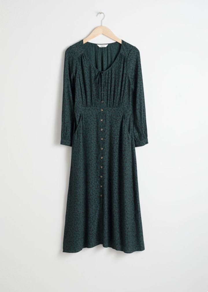 Other Stories Printed Button Down Midi Dress - Green