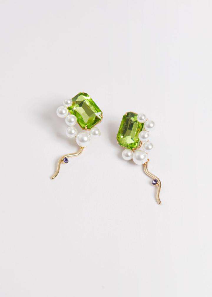 Other Stories Delicate Gemstone Pearl Earrings - Green