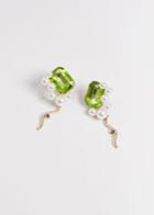 Other Stories Delicate Gemstone Pearl Earrings - Green