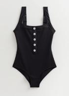 Other Stories Floral Button Swimsuit - Black