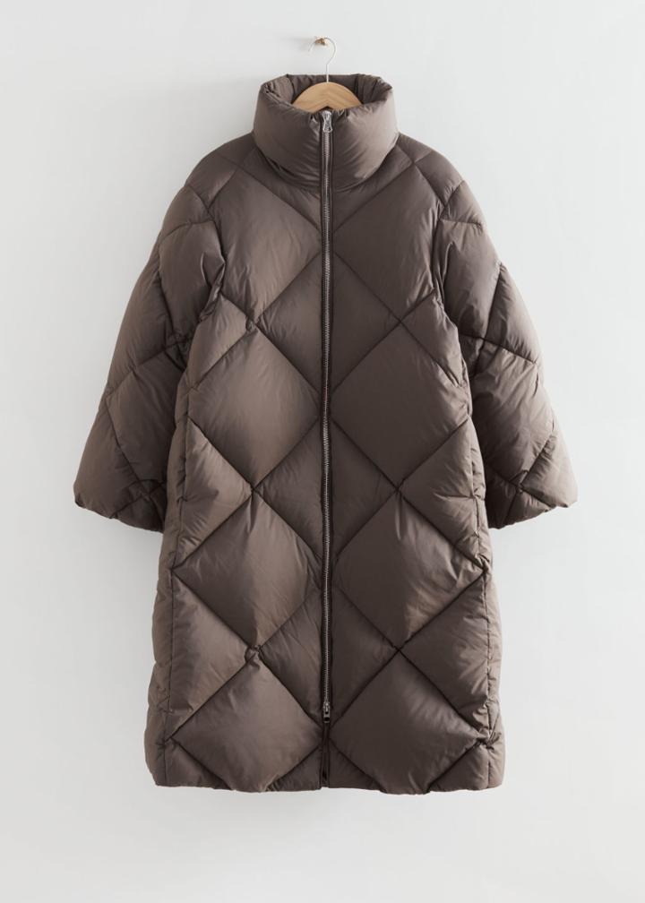 Other Stories Diamond Padded Puffer Coat - Beige