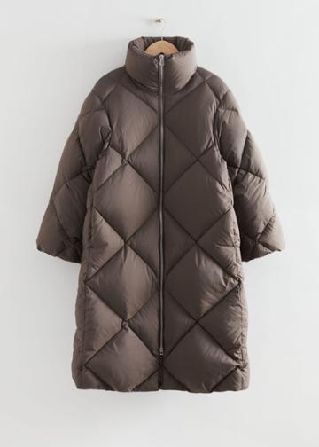 Other Stories Diamond Padded Puffer Coat - Beige