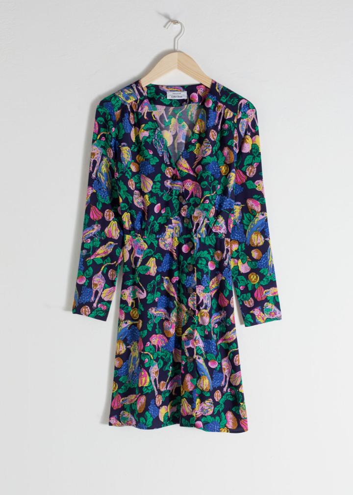Other Stories Asymmetric Button Up Wrap Dress - Blue