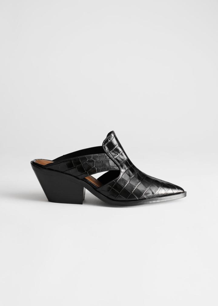 Other Stories Cuban Heel Patent Croc Mules - Black