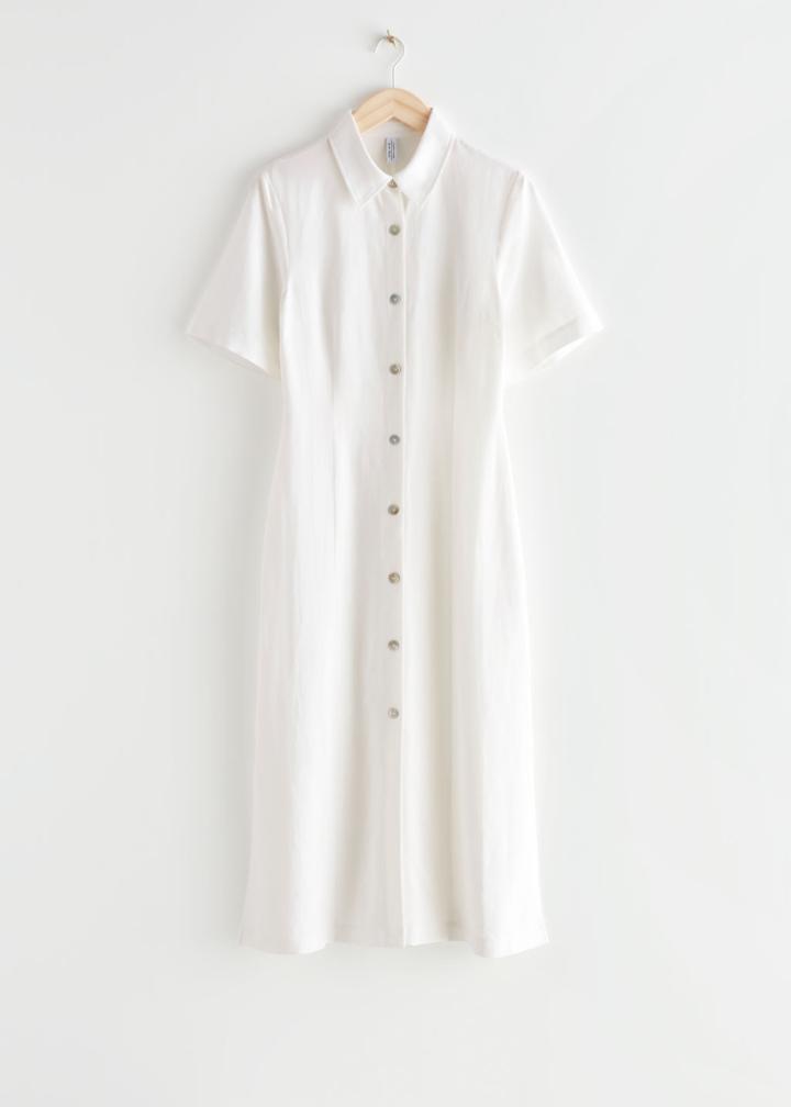 Other Stories Shell Button Shirt Midi Dress - White