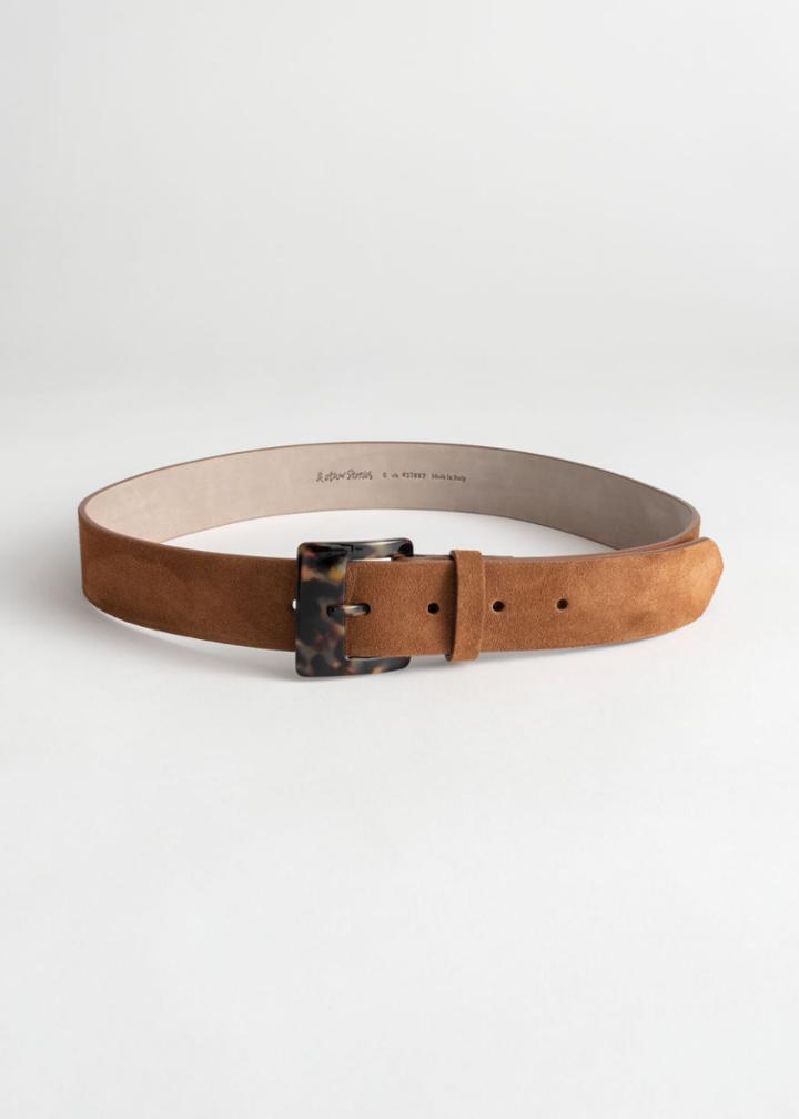 Other Stories Suede Tortoise Buckle Belt - Beige