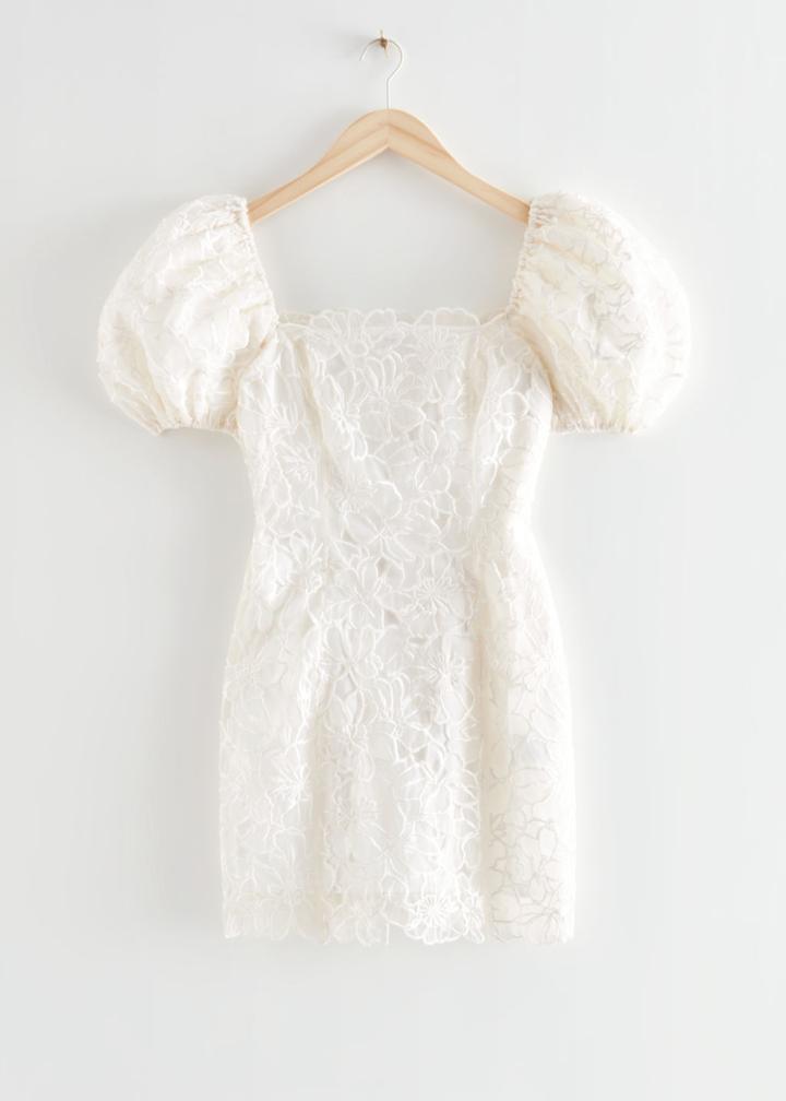 Other Stories Bubble Sleeve Organza Mini Dress - White