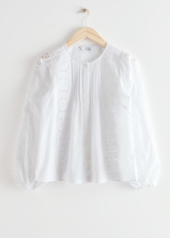 Other Stories Floral Lace A-line Blouse - White