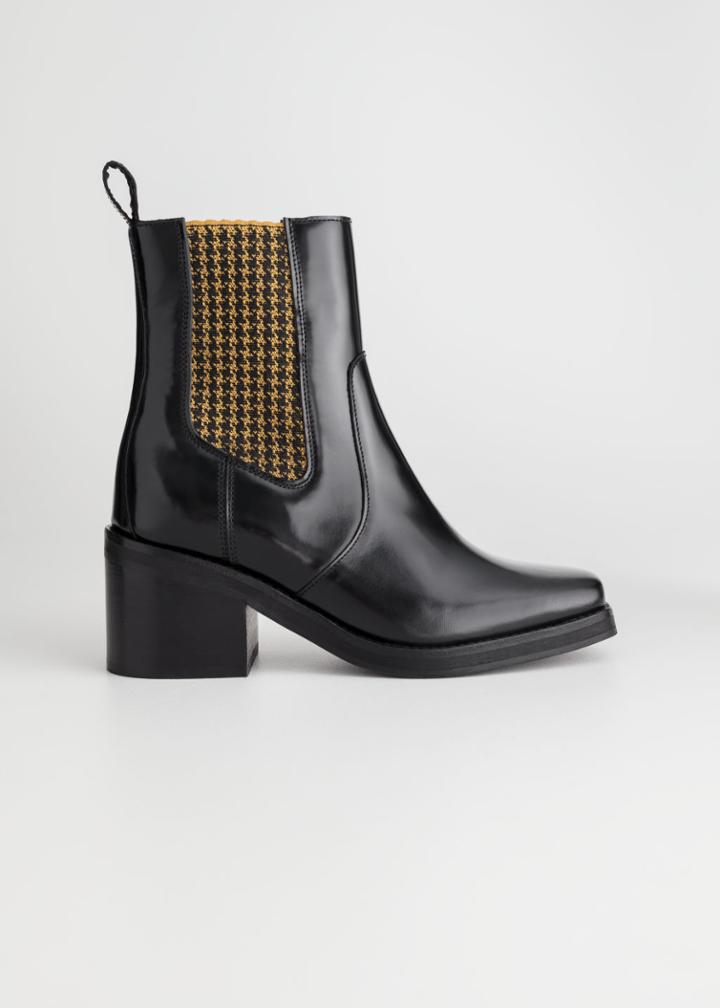 Other Stories Houndstooth Elastic Leather Boots - Black