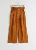 Other Stories Cropped Paperbag Waist Linen Blend Trousers - Orange