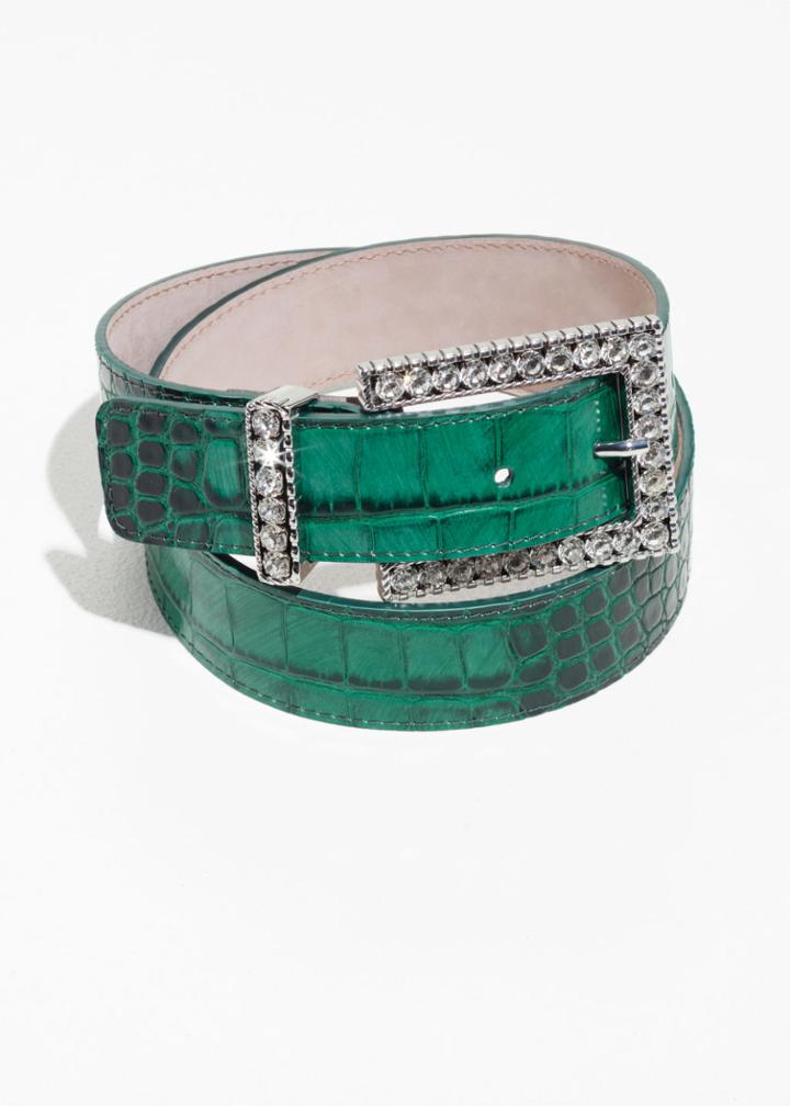 Other Stories Croc Embossed Belt - Green