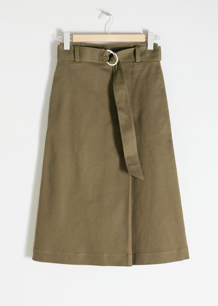 Other Stories Belted A-line Midi Skirt - Green