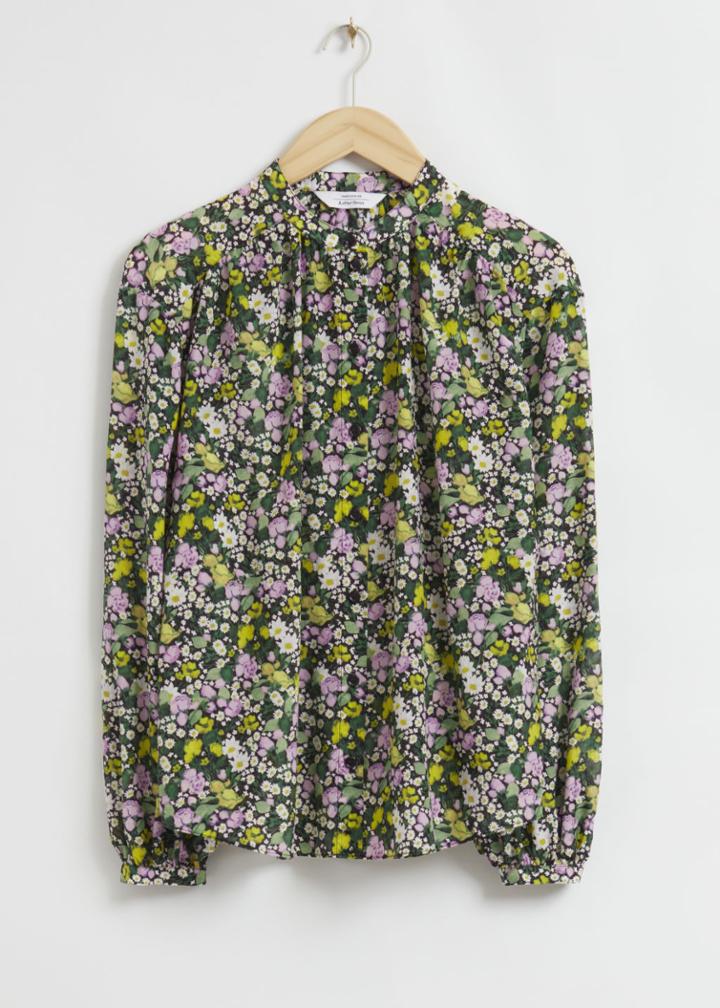Other Stories Printed Silk Blend Blouse - Black