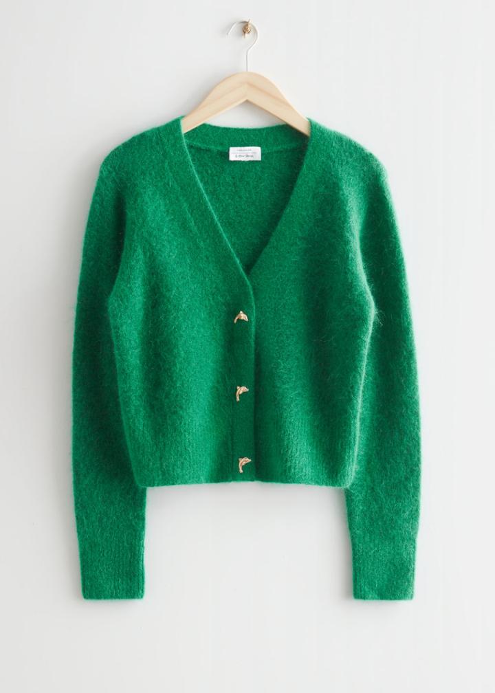 Other Stories Gold Button Cardigan - Green