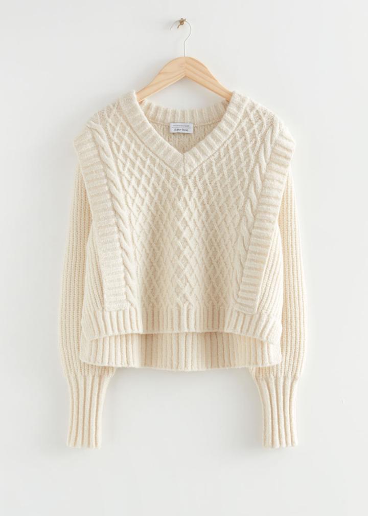 Other Stories Layered Cable Knit Sweater - White