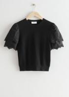 Other Stories Embroidered Sleeve Top - Black