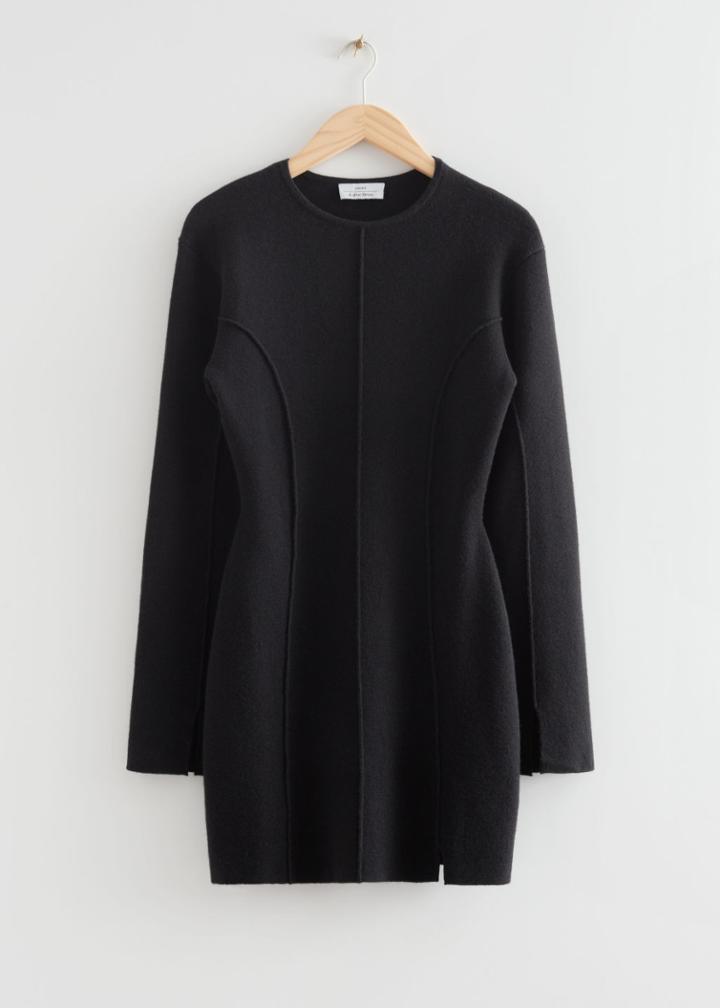 Other Stories Knitted Side Slit Mini Dress - Black
