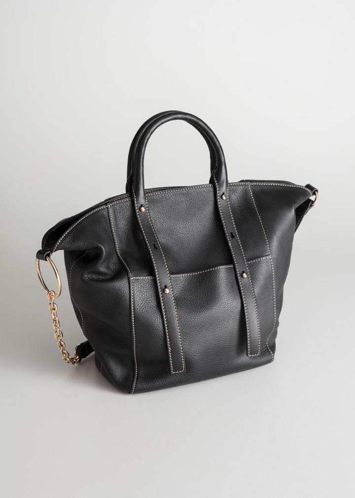 Other Stories Large Leather Tote Bag - Black