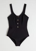 Other Stories Low Back Button Up Swimsuit - Black