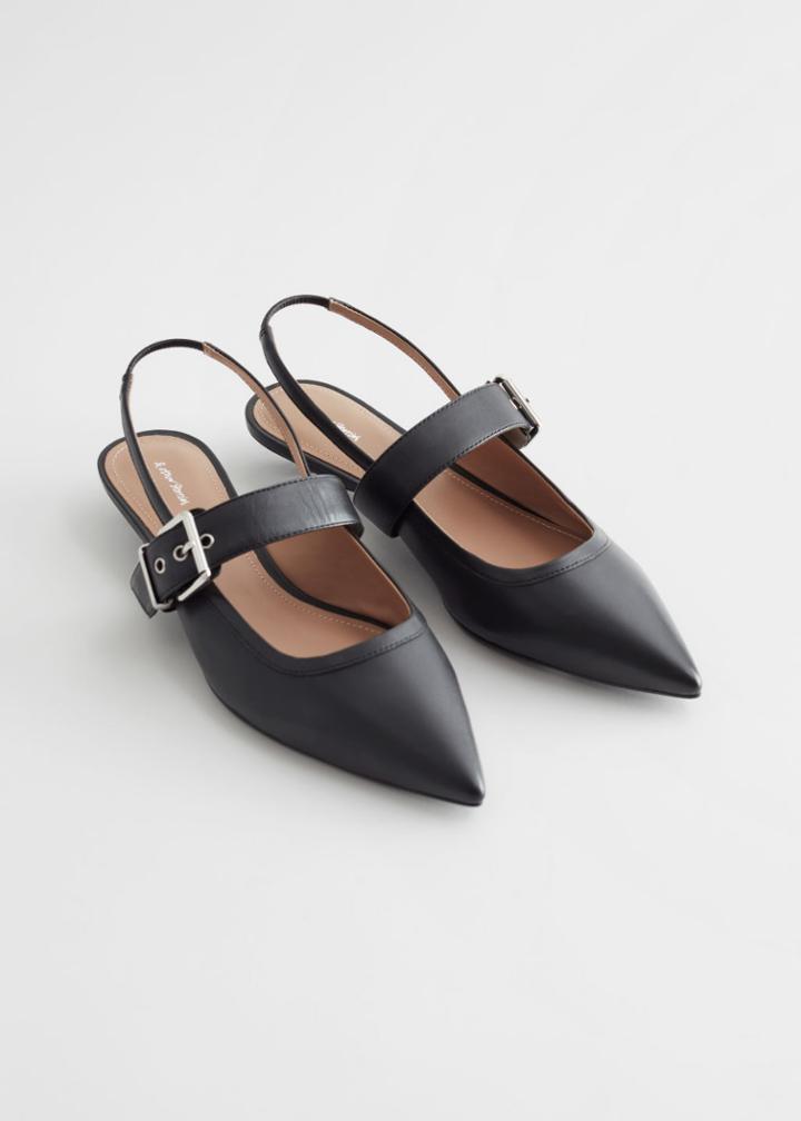 Other Stories Slingback Leather Ballerinas - Black