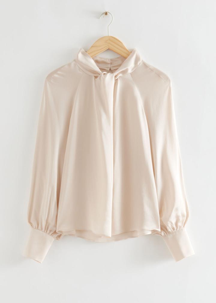 Other Stories Twist Front Satin Blouse - White