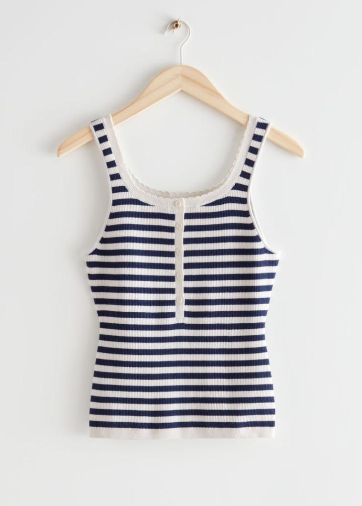Other Stories Scalloped Knit Tank Top - White
