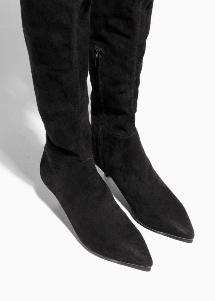 Other Stories Kitten Heel Over The Knee Boots - Black