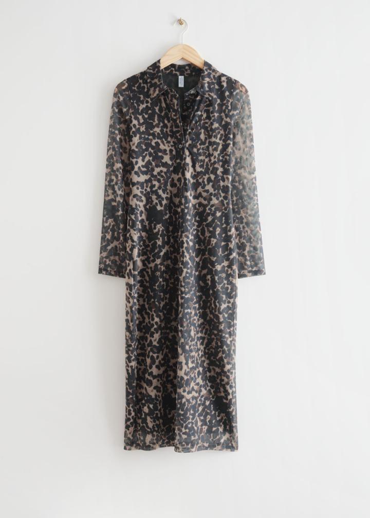 Other Stories Printed Polo Midi Dress - Black