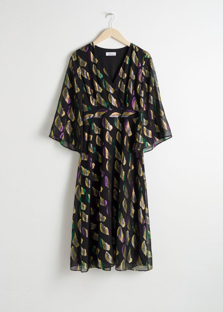 Other Stories Metallic Jacquard Midi Dress - Black