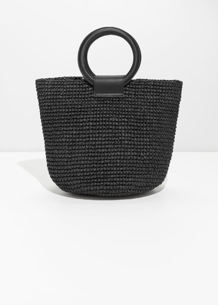 Other Stories Woven Straw Tote Bag - Black