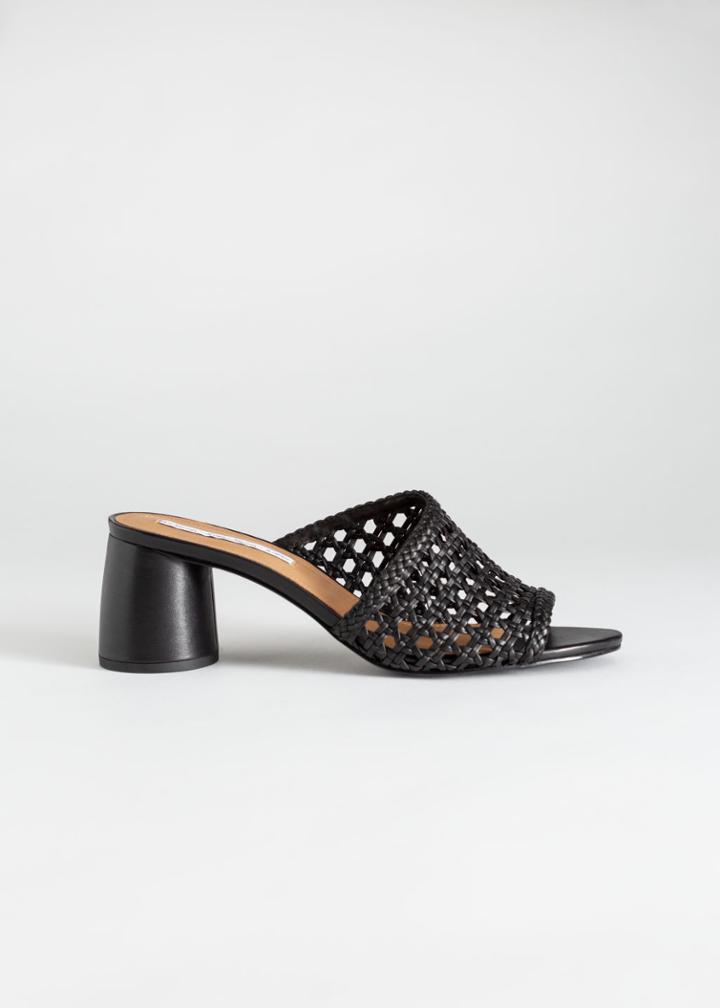 Other Stories Woven Leather Heeled Sandals - Black
