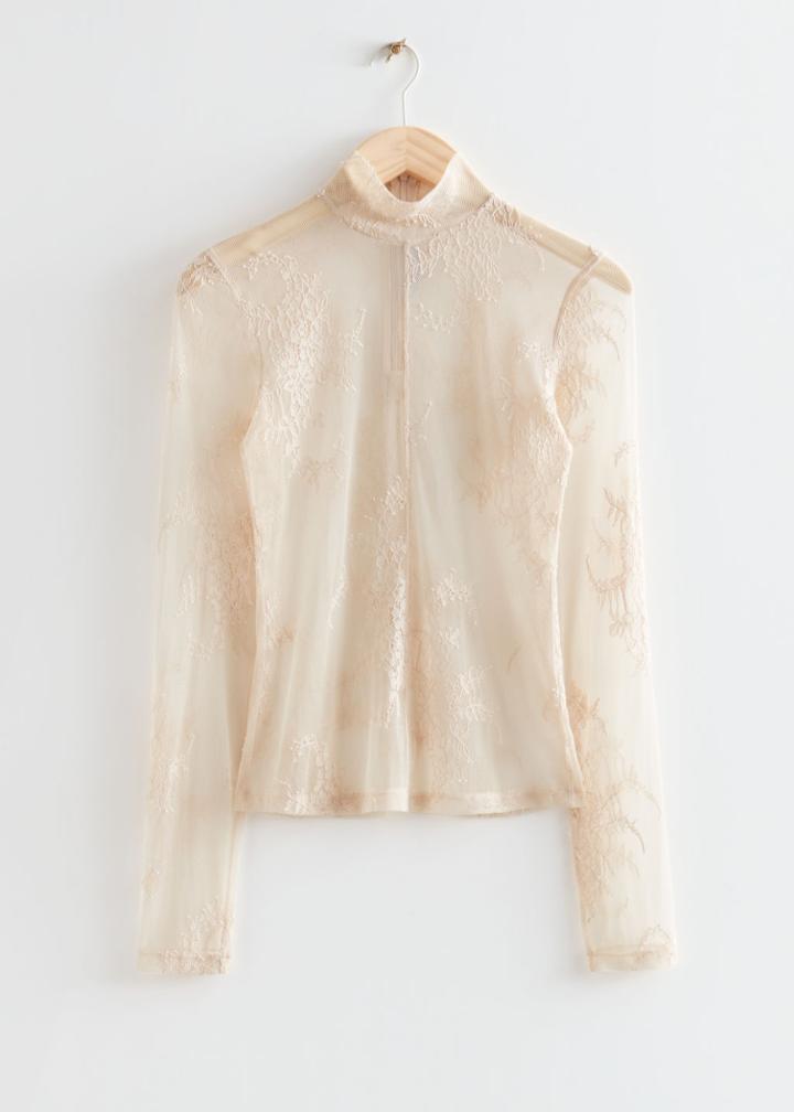 Other Stories Sheer Lace Top - Beige