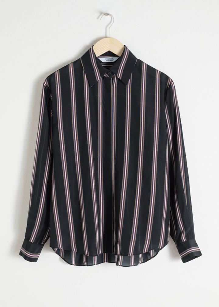 Other Stories Silk Stripe Lounge Shirt - Black