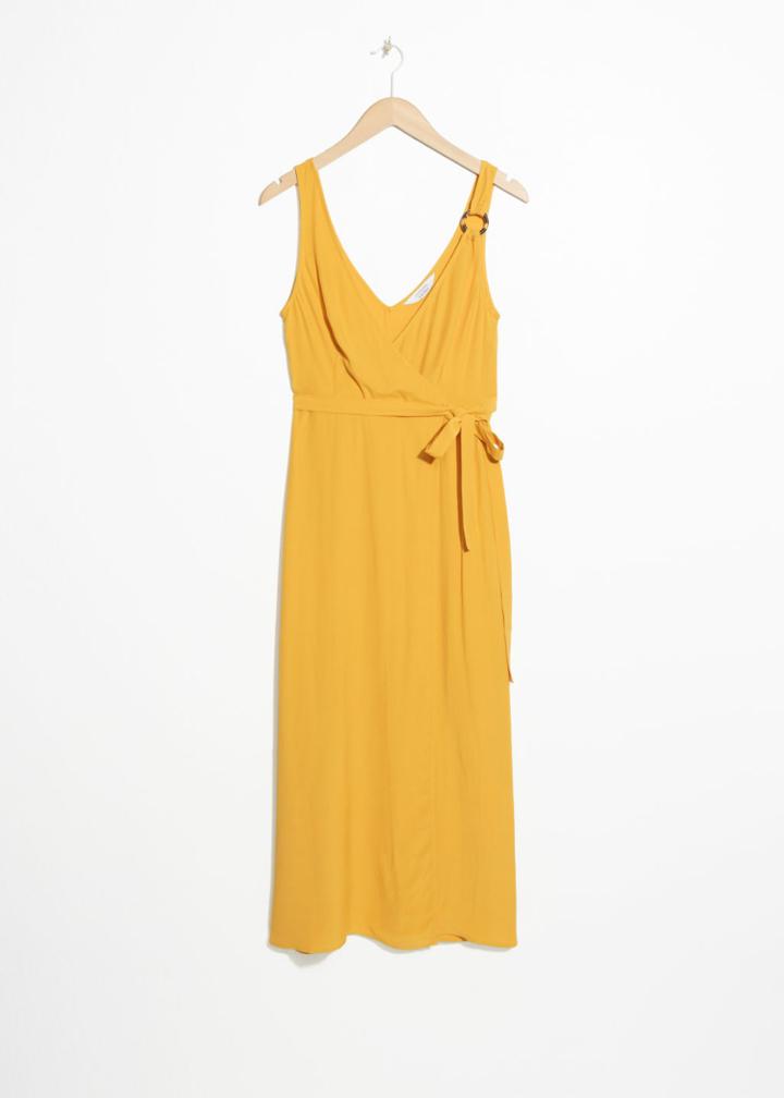Other Stories Tortoise O-ring Wrap Midi Dress - Yellow