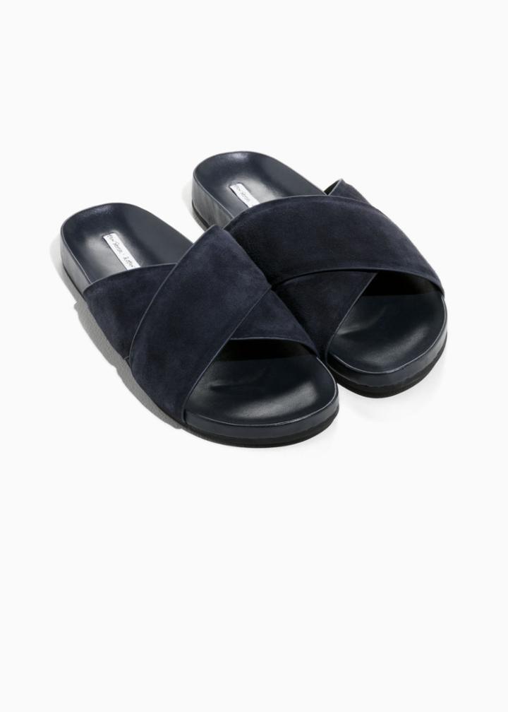 Other Stories Wide Strap Suede Slides - Blue