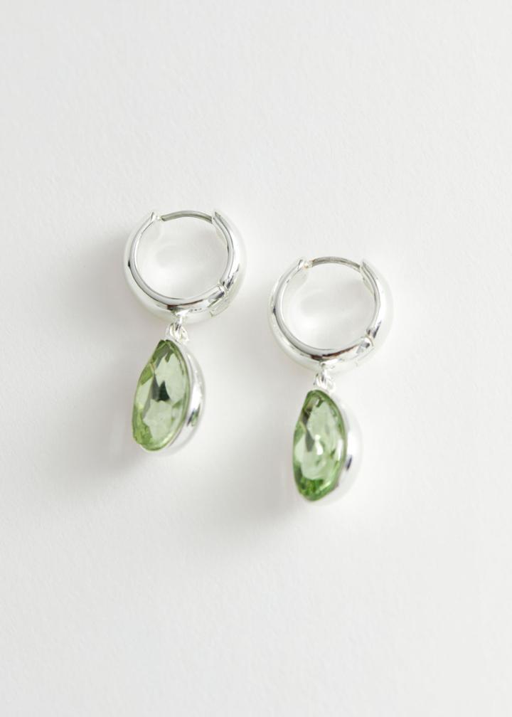 Other Stories Glass Stone Pendant Hoop Earrings - Green