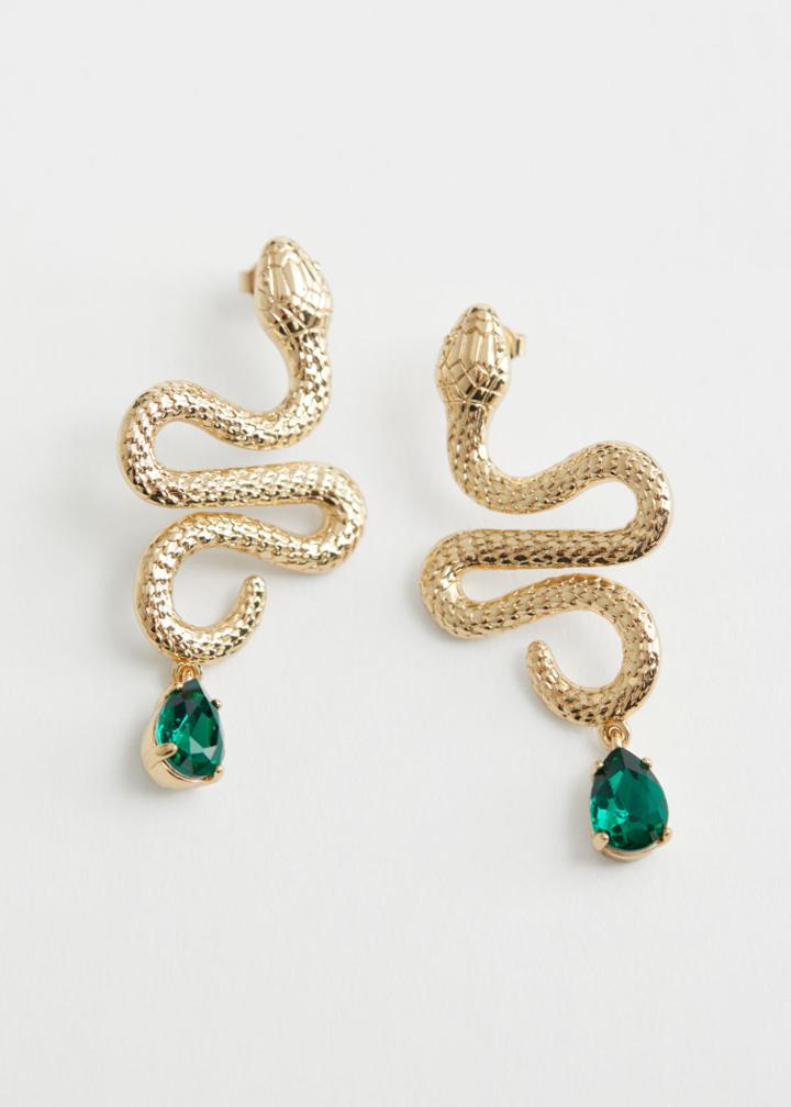 Other Stories Crystal Pendant Snake Earrings - Green