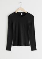 Other Stories Long Sleeve Fitted Eyelet Tee - Black
